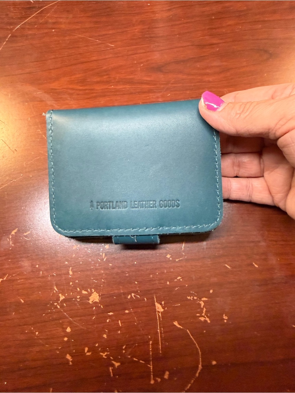 Portland Leather Goods Teal Leather mini bifold Wallet